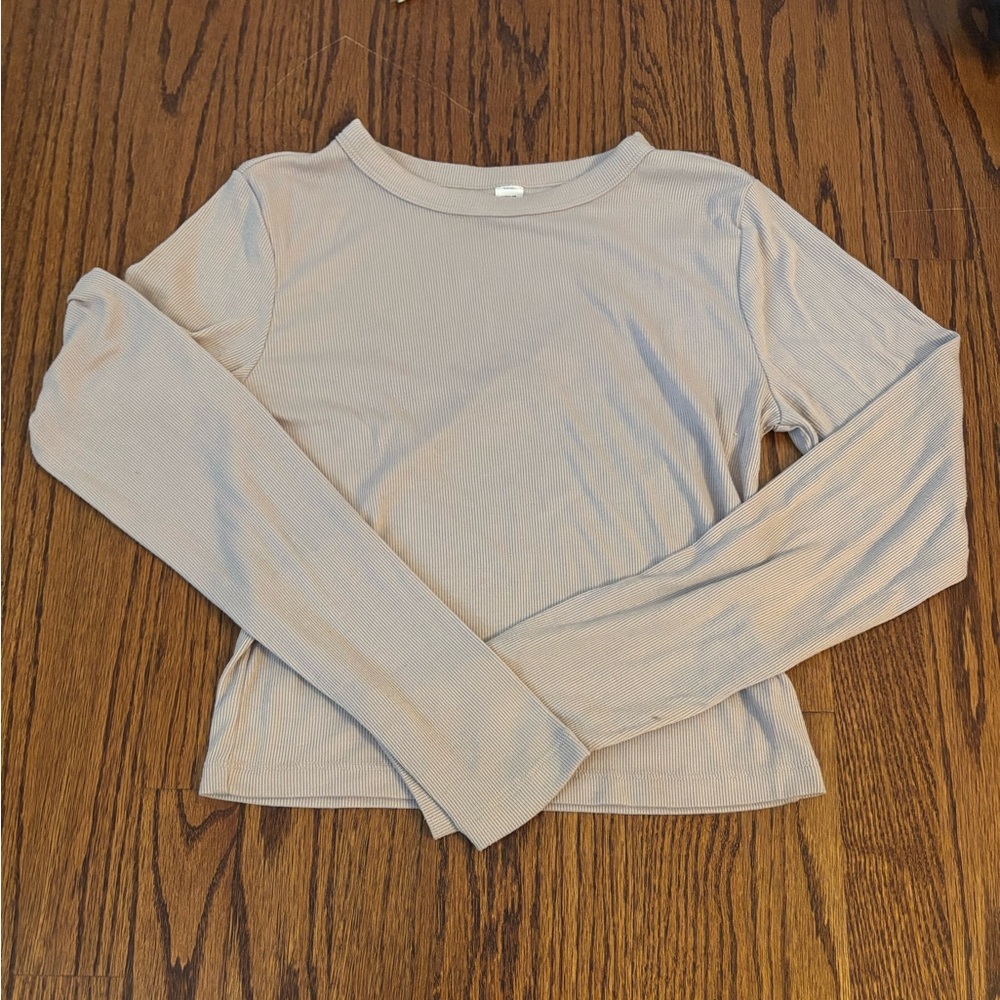 Old Navy Long Sleeve Ribbed Top in Light Beige